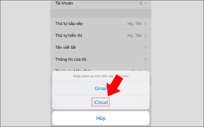 Chọn vị trí muốn xuất danh bạ